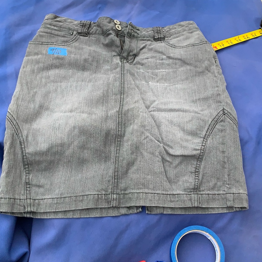 Two gray 9/10 denim skirt